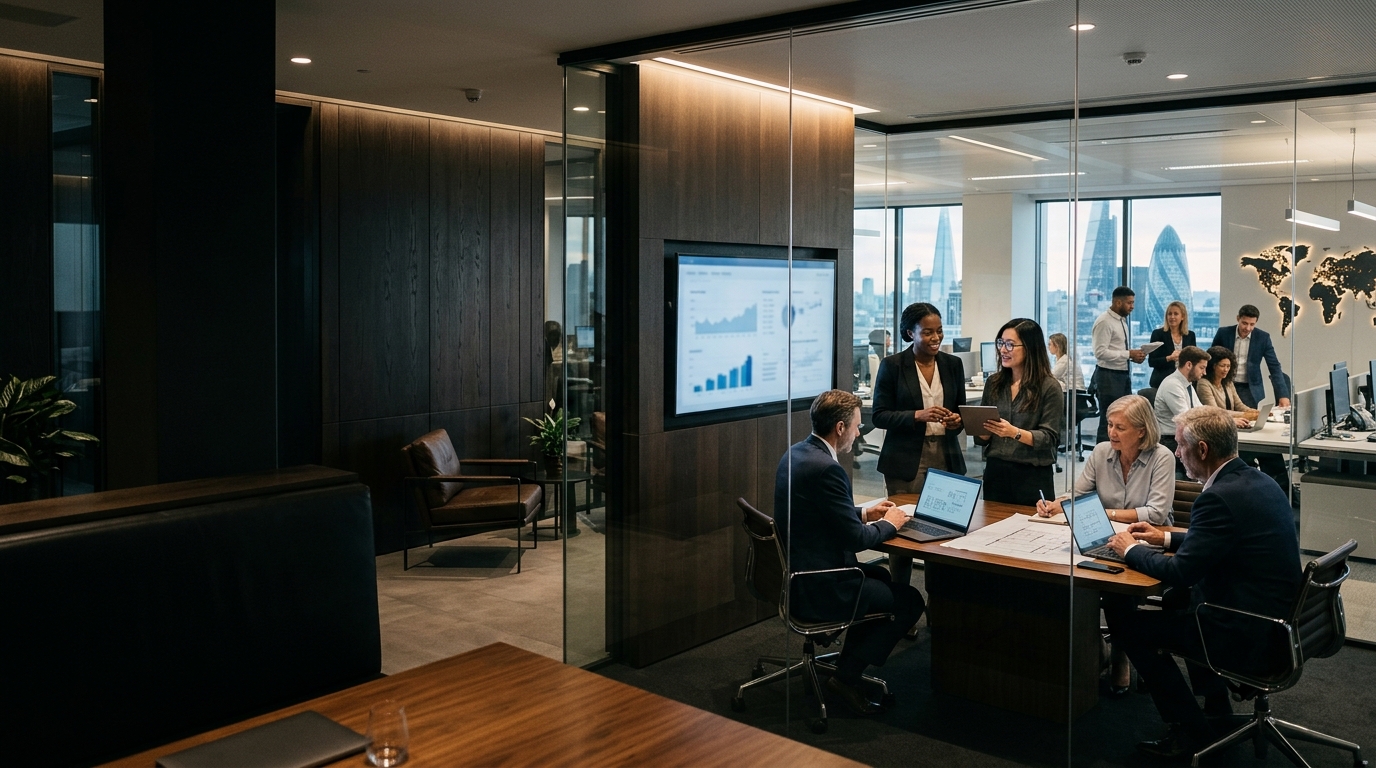 Corporate professionals in a modern office
